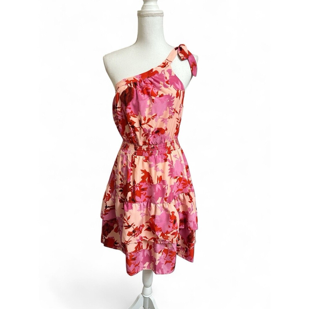PRETTYGARDEN Women's S Summer Tie One Shoulder Boho Floral Dress Elastic Waist